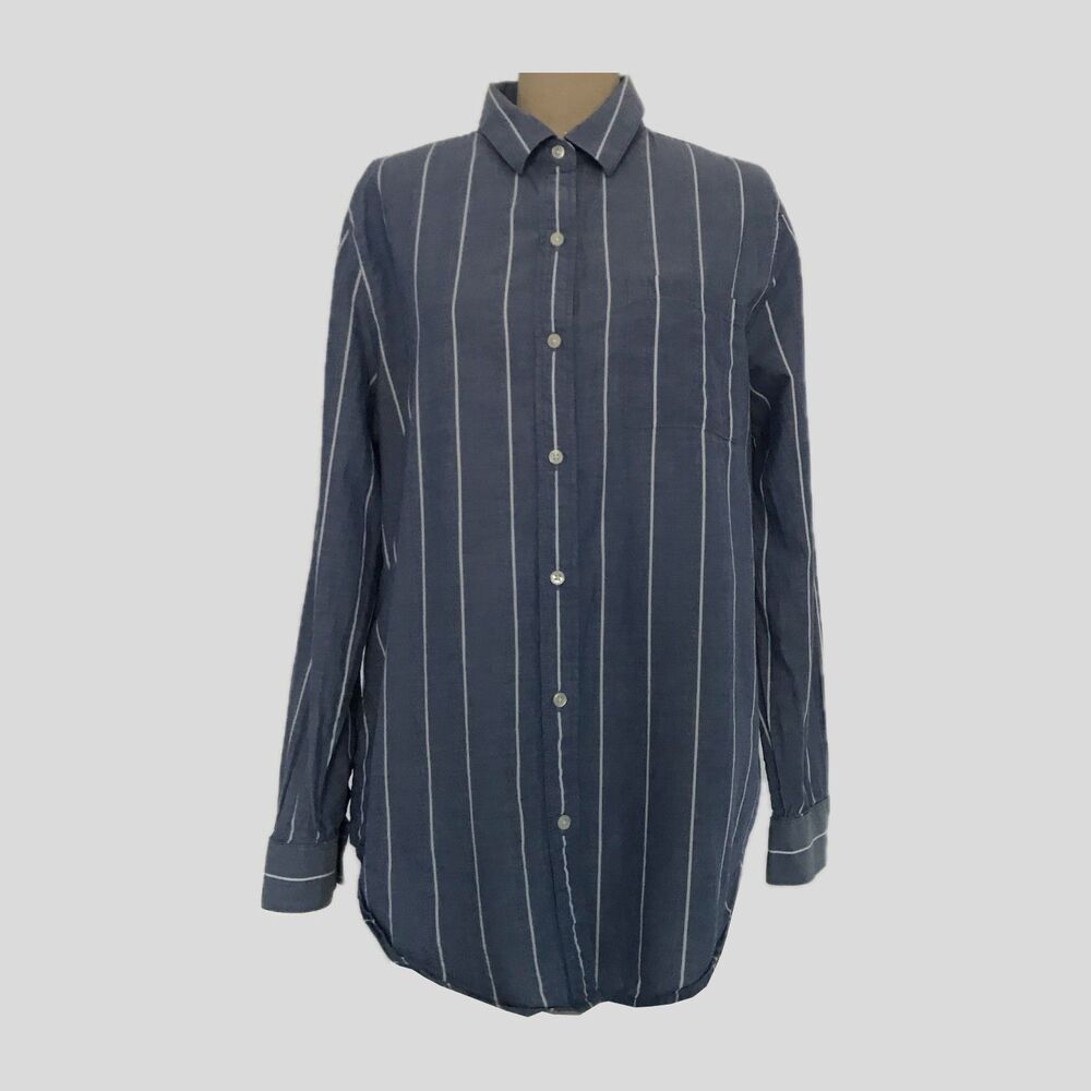 Banana Republic Blue Cotton Striped Boyfriend Fit Shirt M